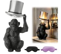 Lampe de table en forme de singe fantaisiste avec chapeau haut de forme - Lampe de bureau en forme d'animal sculptural de 35,1 cm pour décoration de maison et de bureau (noir)