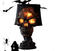 Lampe de table en forme de tête de mort, lampe de bureau, lampe de table effrayante en pierre de lave, design craquelé, accent unique de pièce, tête de mort LED pour créer un effet brûlant et lumineux