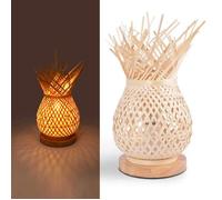 Lampe de table en osier avec base en bois ""ARANA"" E27