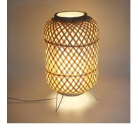 Lampe de Table en Osier E27 - Style Vintage et Chaleureux avec Abat-jour Fait Main et Diffuseur en Polycarbonate Transparent