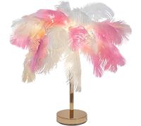 Lampe De Table en Plume D’Autruche Blanche Créative Lampe De Chevet Abat-Jour Romantique Veilleuse Éclairage De Table pour Salon Chambre à Coucher Décoration De La Maiso, Colorful
