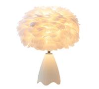Lampe de Table en Plumes Blanches, Lampe de Chevet avec élégant Socle en céramique, Abat-Jour décoratif en Plumes pour Chambre ou Salon.