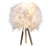 Lampe de table en plumes blanches Lampe de chevet avec tige de support triptyque en métal doré Lampe de table en plumes Abat-jour de bureau pour chambre à coucher, salon, décoration de la maison