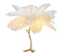 Lampe de Table en Plumes d'autruche, Abat-Jour créatif en Plumes avec Base en résine, éclairage décoratif en Plumes d'autruche, veilleuse pour Salon, Chambre (Blanc)