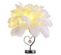Lampe de Table en Plumes d'autruche, Motif Feux d'artifice créatifs, avec Pendentif en Cristal. Lampe de Chevet Romantique, idéale pour Le Salon, la Chambre ou la décoration intérieure.