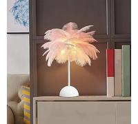 Lampe de table en plumes, lampe de chevet, lampe de table, abat-jour en plumes pour chambre à coucher, salon, chambre d'enfant, bureau (9 x 21,8 cm) (rose)