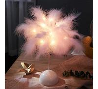 Lampe de table en plumes - Lampe de chevet pour chambre d'adolescent - Décoration tendance (rose)