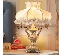 Lampe de table en tissu avec abat-jour, lampe de chevet en résine, lampe de bureau. de princesse européenne, éclairage de décoration de mariage,Plafonnier Vintage