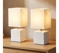 Lampe De Table En Tissu Lampe De Chevet E14 Céramique Blanche Ensemble De 2
