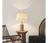 Lampe de table en travertin naturel, lampe pilier japonaise pour chambre à coucher, salon, bureau avec abat-jour en tissu plissé, éclairage de table de chevet pour bureau à domicile (48 cm) (48 cm)