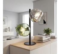 Lampe de table en verre Blanc Vert Métal Salon E14 2-flamme 40 cm soufflé à la bouche et miroir Câble en tissu en verre de lave Lampe de chevet Chambre à coucher