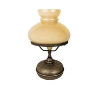 Lampe De Table En Verre Et Laiton H: 36,5 Cm E27 En Bronze Antique Mat Crème