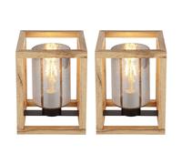 Lampe de table en verre fumé Lampe de table noire Lampe d'appoint en bois naturel, optique à bulles, douille E27, LxlxH 17x17x22 cm, lot de 2