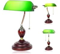 Lampe De Table en Verre Vert émeraude, Lampe De Lecture, Base en Bois, Lampe De Banquier Classique des Années 1920, Abat-Jour Réglable à 360 Degrés, Lampe De Bureau LED à Interrupteur à Tir