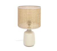 Lampe de table Erna en céramique blanche et bambou avec une finition naturelle