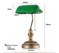 Lampe de Table et de Bureau Style Banquier Vintage Rétro avec Abat-jour Verre Vert et Laiton pour Ampoule E27 LED