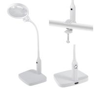 PURElite Lampe loupe multi-usages - Lampe de table et lampe de bureau,2 loupes 1,8x et 3x,LED rechargeable,col et pince réglables, ampoules à lumière naturelle pour la lecture, la couture, l'artisanat