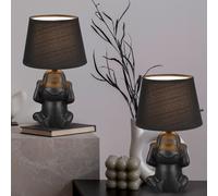 Lampe de chevet singe lampe de table céramique noire lampe d'appoint singe abat-jour tissu, interrupteur cordon, 1x douille E14, DxH 17x27 cm, lot de 2