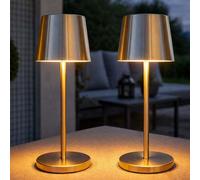 Lampe de table LED Akku Lampe de table Touch extérieur intérieur argent Lampe de jardin Touchdimmer USB, métal, 2W 50Lm blanc chaud froid, DxH 8,5x28 cm, 2er Set