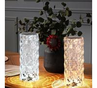 Lampe de table LED, lampe d'appoint, lampe décorative, salon, dimmable, lampe de table en cristal avec effet lumineux, batterie rechargeable, câble USB, blanc chaud/blanc froid, H 21 cm
