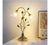 Lampe De Table Fleur D’Or en Forme De Lampe De Table Lampe De Chevet Américaine Vintage Rose Green Leaf avec Abat-Jour en Verre pour Salon Chambre Commode Table De Chevet, 17.7 * 21.6IN
