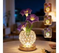 Lampe De Table Fleurs, 3 Couleurs Lampe De Chevet Tactile en Cristal avec Vase à Intensité Variable,Lampe de Bureau Rechargeable Sans Fil,Cadeau Romantique pour Femme Maman (Gloire du Matin-Violette)