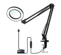Lampe de Table Flexible à Pince avec Loupe 8X,Bras Orientable,LED Dimmables,3 Modes de Couleur et 10 Niveaux de Luminosité