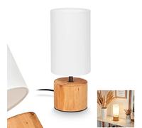 Lampe de table Geneva, lampe de chevet en bois/tissu naturel/blanc, lampe de table à 1 flamme au design scandinave, 1 x E14, Ø 12 cm, éclairage avec interrupteur on/off sur le câble, sans ampoules