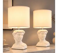 Lot de 2 lampes de table, lampe de chambre, blanche, céramique et tissu, H 33 cm