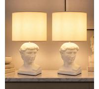 Lot de 2 lampes de table, lampe de salon, interrupteur E14, céramique crème, H 33 cm