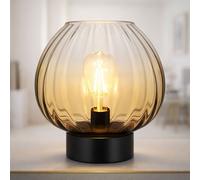 Lampe de table LED Lampe de table en verre chambre à coucher ambre noir, interrupteur, métal, 1x 7W 630lm blanc chaud, DxH 23x23,5 cm