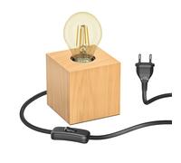 Lampe de table HITO bois massif rectangulaire incl. lampe E27 471lm or rétro