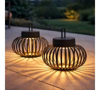 Lampe de table LED Batterie Touchdimmer Grille Bambou Jardin Extérieur Intérieur Lampe décorative, USB, 1,5W 130Lm blanc chaud, DxH 25x22 cm, 2 pièces