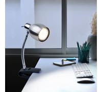 Lampe à pince nickel mat Lampe à pince Lampe à pince LED avec prise, lampe de table liseuse, spot mobile, métal noir, 1x LED 3W 250Lm 3000K, HxA 17,5x12cm