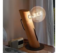 Lampe de table lampe de table lampe de chambre lampe en bois eucalyptus table de chevet, brun noir, rond en métal, DxH 9x32 cm, NINO 50850146