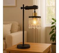 Lampe de table noire, lampe de côté, lampe de lecture, lampe de bureau, lampe parapluie, bois, cristaux de verre, métal, 1x douille E27, LxlxH 34x18x55 cm