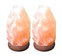 Lampe de table Lampe d'appoint Lampe de chevet Lampe de lecture, bois cristal de sel brun naturel, câble USB, 1x LED 5W, H 11,4 cm, lot de 2
