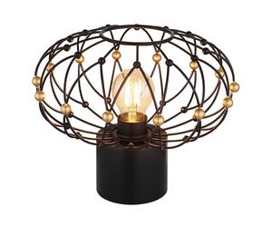 Lampe de table, lampe d'appoint, lampe de chevet, métal, noir mat, vannerie dorée, D 28 cm