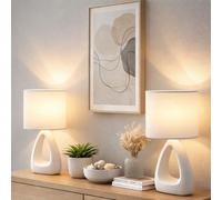 Lampe de table en céramique blanche Lampe de chevet Abat-jour textile blanc Lampe de chambre à coucher, douille E14, LxlxH 17x10x30 cm, lot de 2