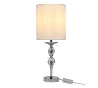Relaxdays Lampe de Table en Verre Effet Cristal, Abat-Jour Tissu, E27, 50x18.5x18.5 cm, câble, Blanc/Argent