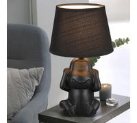 Lampe de chevet singe lampe de table céramique noire lampe d'appoint singe abat-jour tissu, interrupteur cordon, 1x douille E14, DxH 17x27 cm