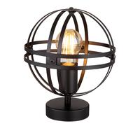 Lampe de table, lampe d'appoint, lampe de salon, lampe de chevet au design industriel, boule, métal, noir, mat, douille E27, DxH 20x24,5 cm