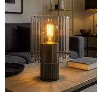 Lampe de table verre fumé Lampe d'appoint métal gris Salon Lampe de table, interrupteur à fil, douille E27, DxH 14x22 cm