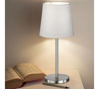 Lampe de table lampe de chevet chambre salon lampe de table blanche 30 cm, nickel mat, interrupteur à cordon, 1x douille E14, D 14 cm