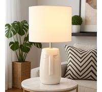 Lampe de table, lampe de chevet, lampe d'appoint, lampe de chambre, lampe de salon, abat-jour en tissu beige en céramique, blanc, 1x E14, H 39 cm