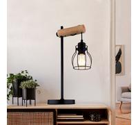 Lampe de table, lampe de chevet, lampe d'appoint, lampe en bois, noir, liseuse réglable, métal, 1x E27, LxlxH 27x16x48 cm