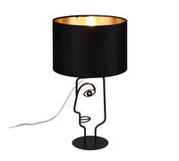 Lampe de table Lampe de chevet Lampe d'appoint, métal noir Abat-jour tissu design visage, 1x E27, H 42 cm