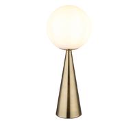 Lampe de table, lampe de chevet, lampe de lecture, lampe de salon, lampe d'appoint, lampe de chambre, forme conique, métal, boule en verre blanche couleur laiton, 1x E27, H 49,5 cm