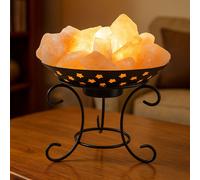 Lampe de table en cristal de sel Lampe d'appoint Lampe de chevet Lampe de chambre à coucher Cristal de sel Déco Lampe de sel, métal noir, 1x E14, DxH 25,4x25,4 cm