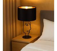 Lampe de table LED Lampe de chevet Lampe de lecture Lampe d'appoint, métal noir Abat-jour tissu design visage, 10,5W 1055lm blanc chaud, H 42 cm